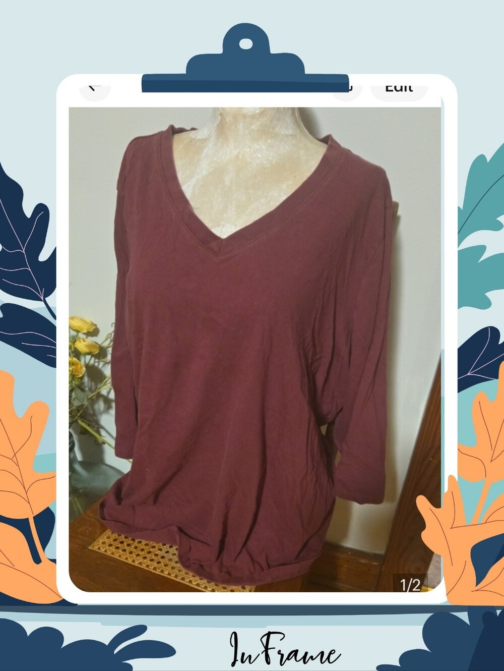 Woman Within V-Neck  Top - Plum Size 1x
